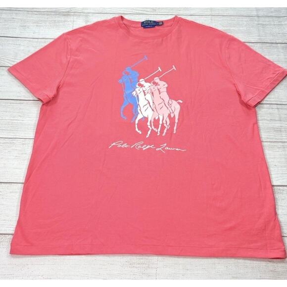 Polo by Ralph Lauren Other - POLO RALPH LAUREN Men's Big Triple Pony Jersey Crewneck T-Shirt Coral Size M